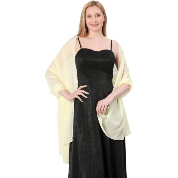 Women Beige Elegant Soft Sheer Chiffon Stole Bride Wedding Shawls and Wraps - Picture 4 of 7